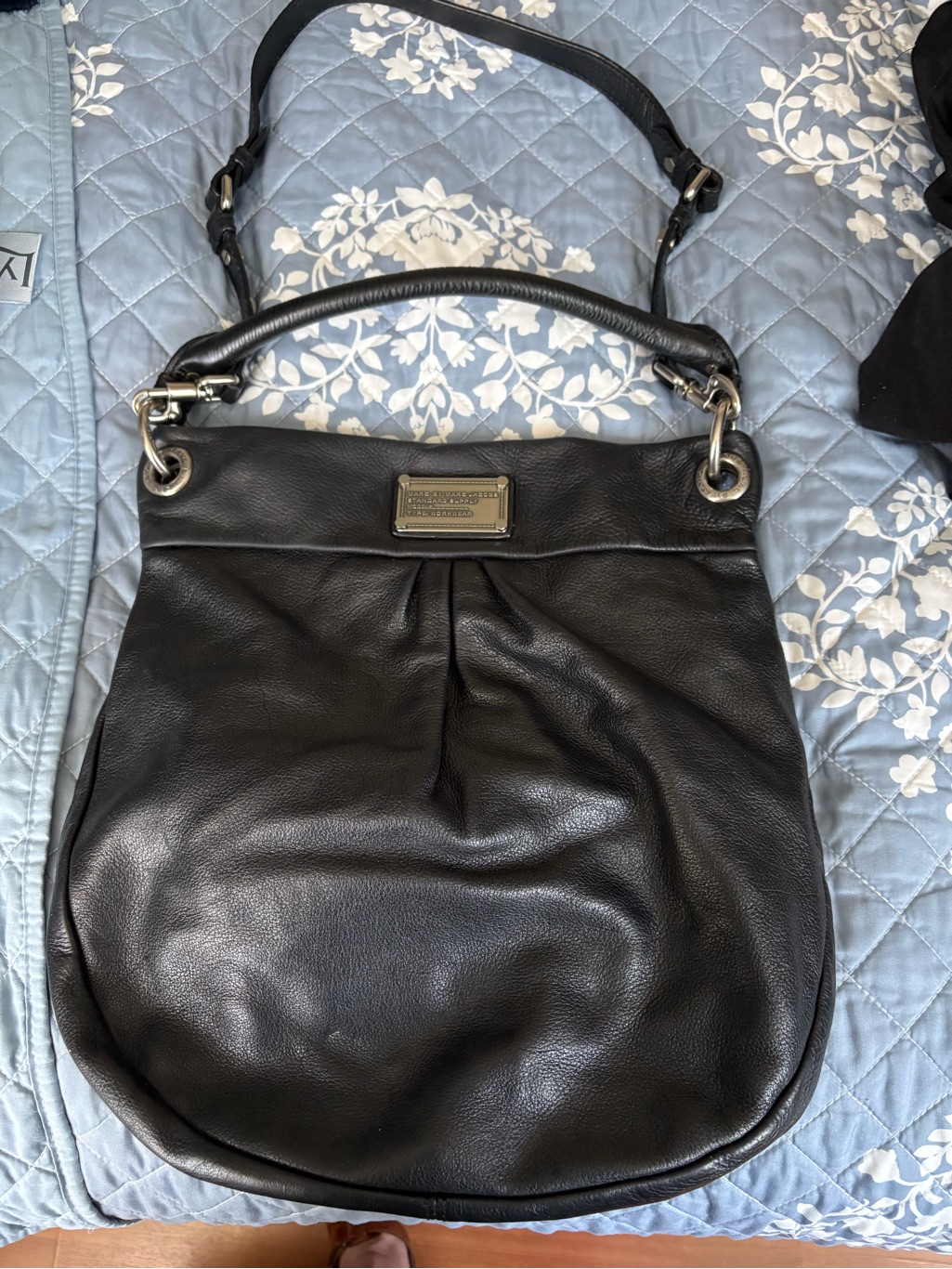 Marc By Marc Jacobs Black Leather Hobo Shoulder Bag With Silver Hardware